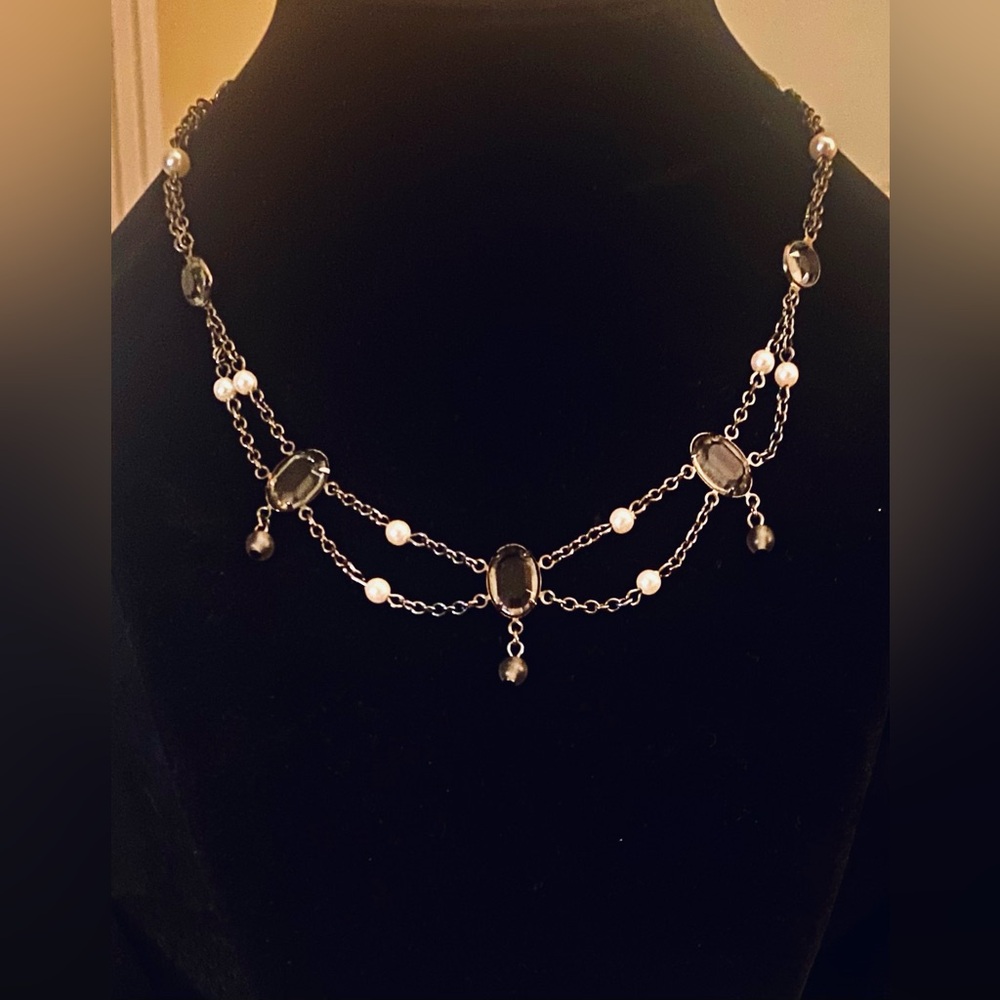 Cheryl Reis Victorian Smokey, Black, Pearl and Silver Necklace
